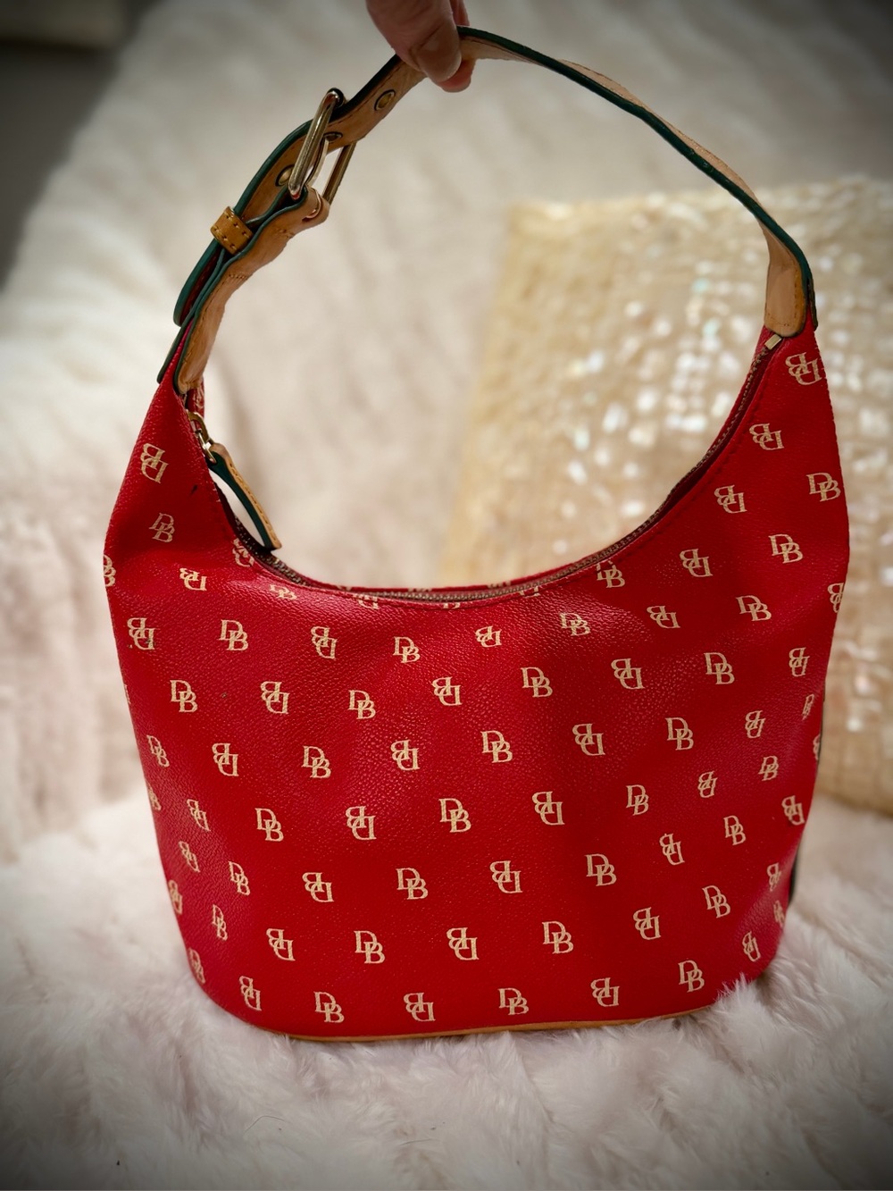 Vintage Dooney& Bourke Red Logo Hobo Shoulder Bag - Picture 3 of 16